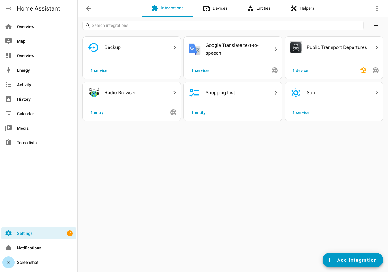 Integrations page